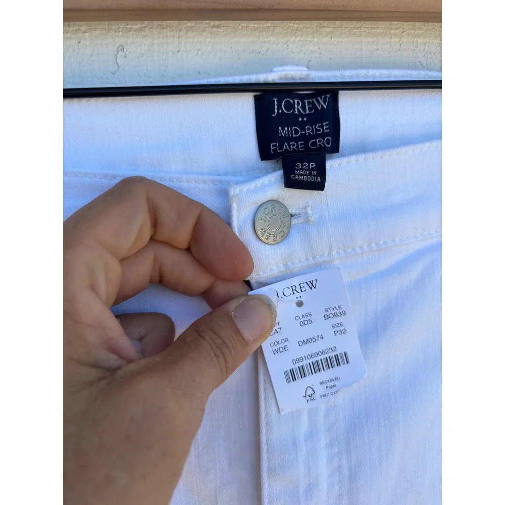 J. Crew Mid-Rise Flare Crop White Denim Jeans Womens Size‎ 32 Petite NWT